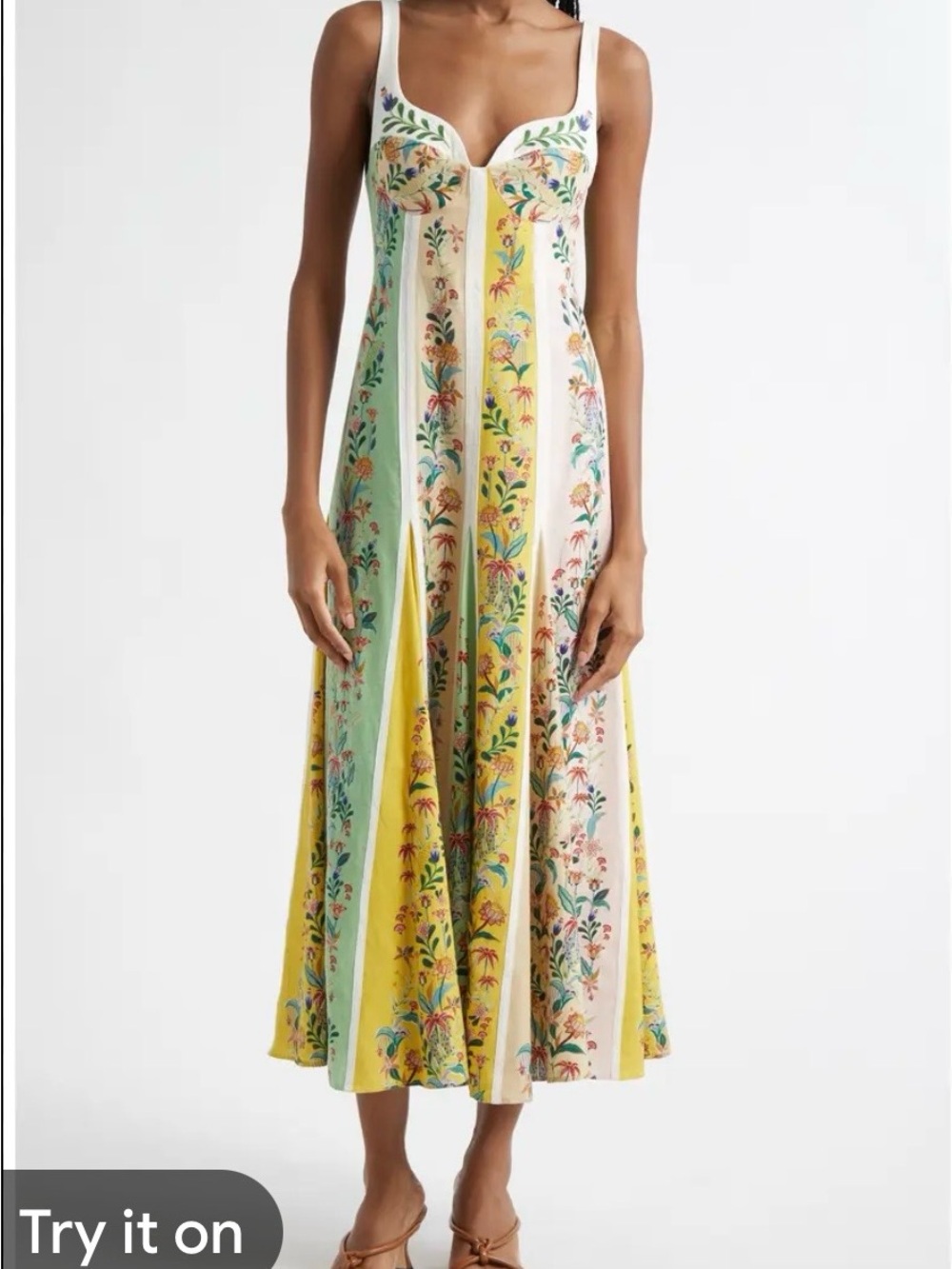 FARM Rio Yellow, Green and Cream Floral Panel Maxi Dress linen M - Picture 2 of 16